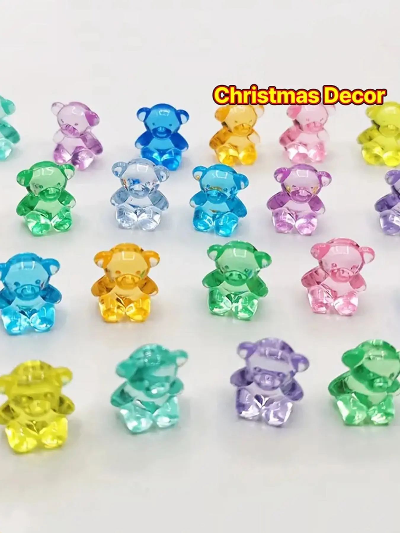 50pcs New Colorful Transparent Bear, Simulation Mini Crystal Bear Accessories, Decorative Sculptures, Birthday And Festival Party Decorations, Micro Landscape Ornaments For Christmas,Halloween Decorations, Collectible Figurines, Cute Figurines