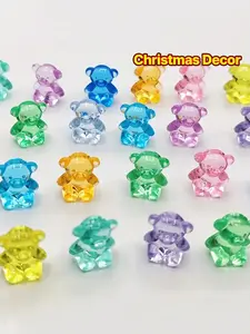 50pcs New Colorful Transparent Bear, Simulation Mini Crystal Bear Accessories, Decorative Sculptures, Birthday And Festival Party Decorations, Micro Landscape Ornaments For Christmas,Halloween Decorations, Collectible Figurines