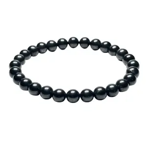 Crystal Concentrics Shungite Bracelet for Men and Women, Genuine Natural Stone Beads 6mm or 8mm, Stretch Crystal Bracelet with Minimalist Style