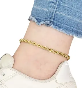 BA UNIQUE FASHION 14K Gold Electroplated 5mm 9", 10" Rope Chain Anklet Ankle Bracelet Made in Korea
