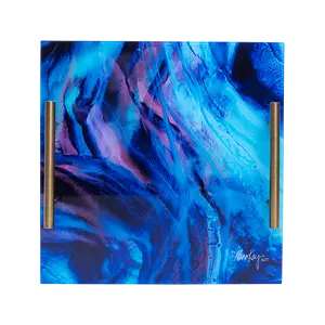 Colorful Acrylic Tray (12"x12") with Gold Metal Handles