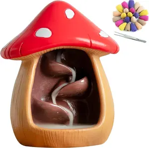 Cute Mushroom Incense Holder with 60 Incense Cones, Waterfall Backflow Incense Burner, Nature Theme Incense Burner, Adorable Home Decoration, Cottagecore Decor Accessories(Brown)