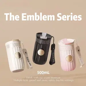 【The Emblem Series】GOOM | 18oz Spill Proof Stainless Steel Tumbler with Lid and Straw,Insulated Beverage Flasks as Gift for Outdoor, Office