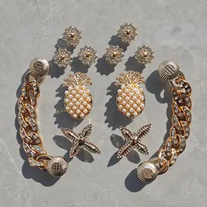 12-Piece Luxurious Gold-Tone Charm Set | Pearl Pineapple & Rhinestone Flower Shoe Charms & Accessories | Perfectly Fits Our Store’s Shoes | Decorative Only, No Base/Shoe Included