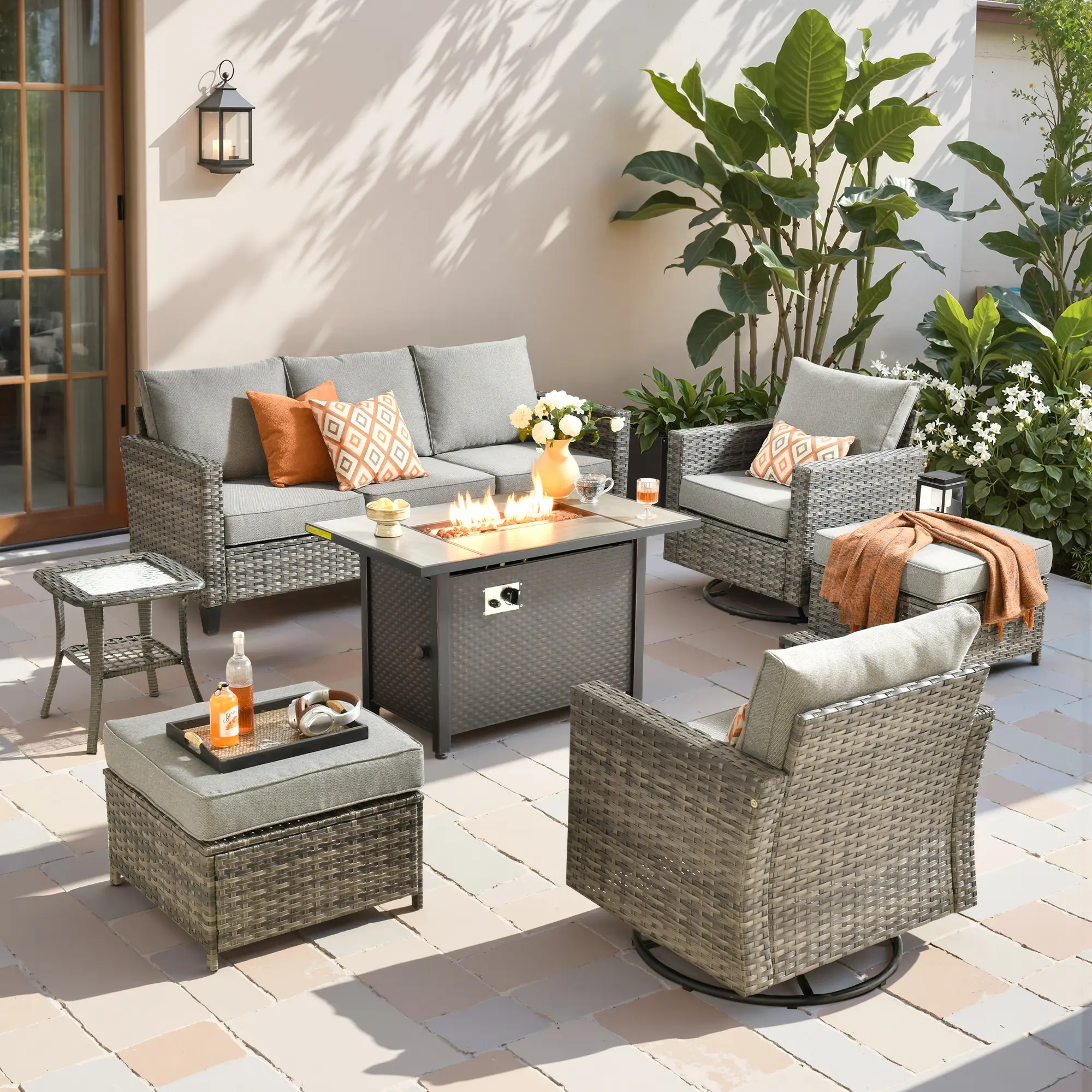 Grey Wicker Dark Grey Cushion