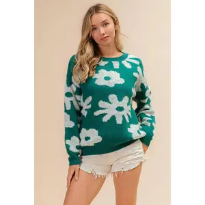 BiBi Flower Pattern Long Sleeves Sweater