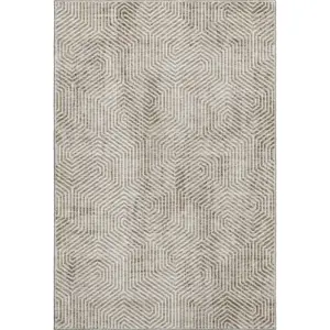 HomeRoots 672534 8 x 10 ft. Taupe & Beige Geometric Transitional Washable Machine Made Rectangle Area Rug with UV Protection