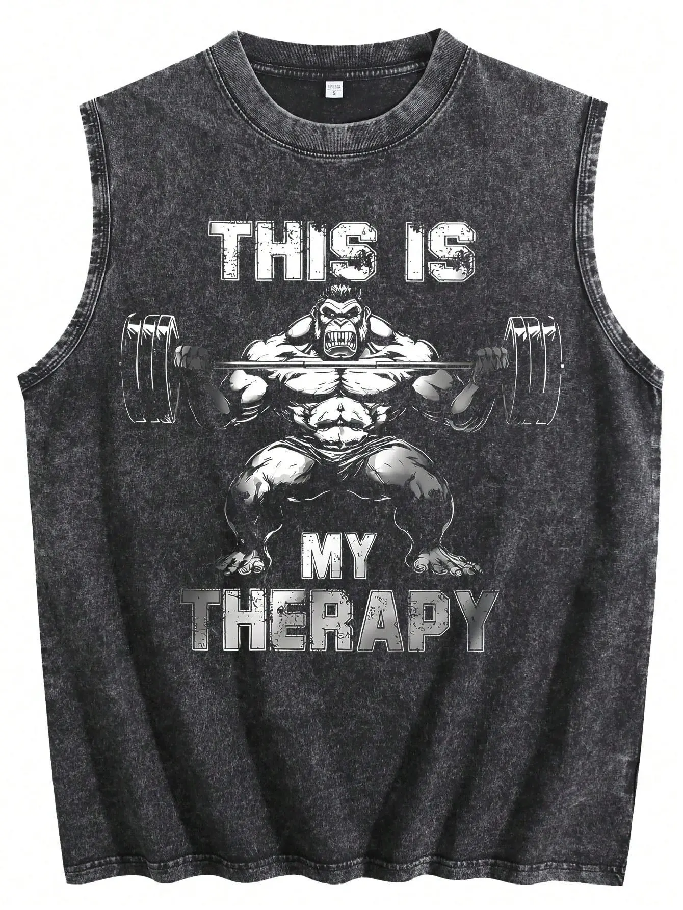 Men's Cotton Tank Top - "THIS IS MY THERAPY" Printed Vintage Washed Activewear, Retro Athletic Menswear Sleeveless Sports Top