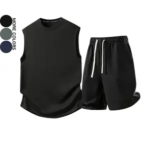 Men's vest shorts set, summer quick-drying sleeveless T-shirt + casual sweatpants two-piece set (not five-point pants)