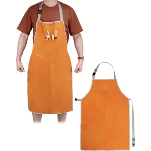 Leather Welding Work Apron, Heat and Flame Resistant, Size 23x35 Inches
