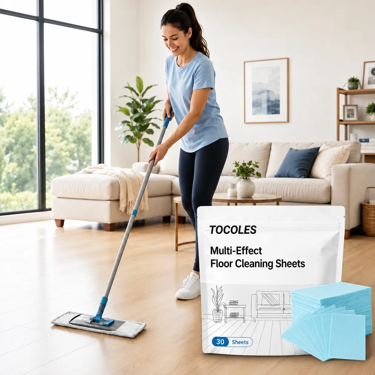 100-Pack Concentrated Floor Cleaning Tablets Sheets, Mild Scent Household Multipurpose Floor Cleaner with Antibacterial, Deodorization & Polishing for Hardwood, Laminate, Tile Surfaces