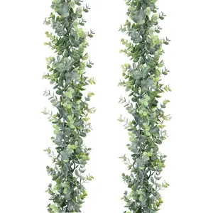 Faux Eucalyptus Garland Plant, 2 Pack Artificial Vines Hanging Eucalyptus Leaves Greenery Garland for Wedding Backdrop Arch Wall Decor, 6 Feet/pcs UV Protected Indoor Outdoor