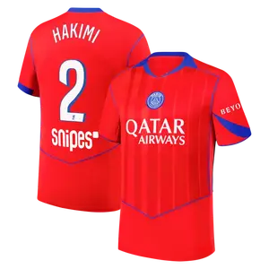 2025/26  Home/Away Unisex Soccer Football PSG Team Hakimi #2 Champions League/Ligue Jersey - Fan Version Red Football Jersey