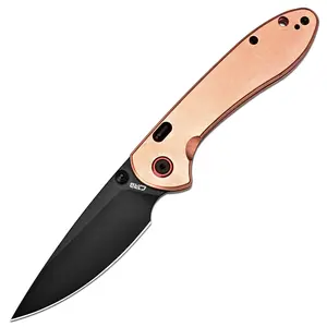 CJRB Copper-Rustic Feldspar Pocket Folding Knife with CPM S90V Steel Blade, Copper Handle, Titanium Pocket Clip for Camping, Hunting, Everyday Carry, Outdoor use and Father's Day gift