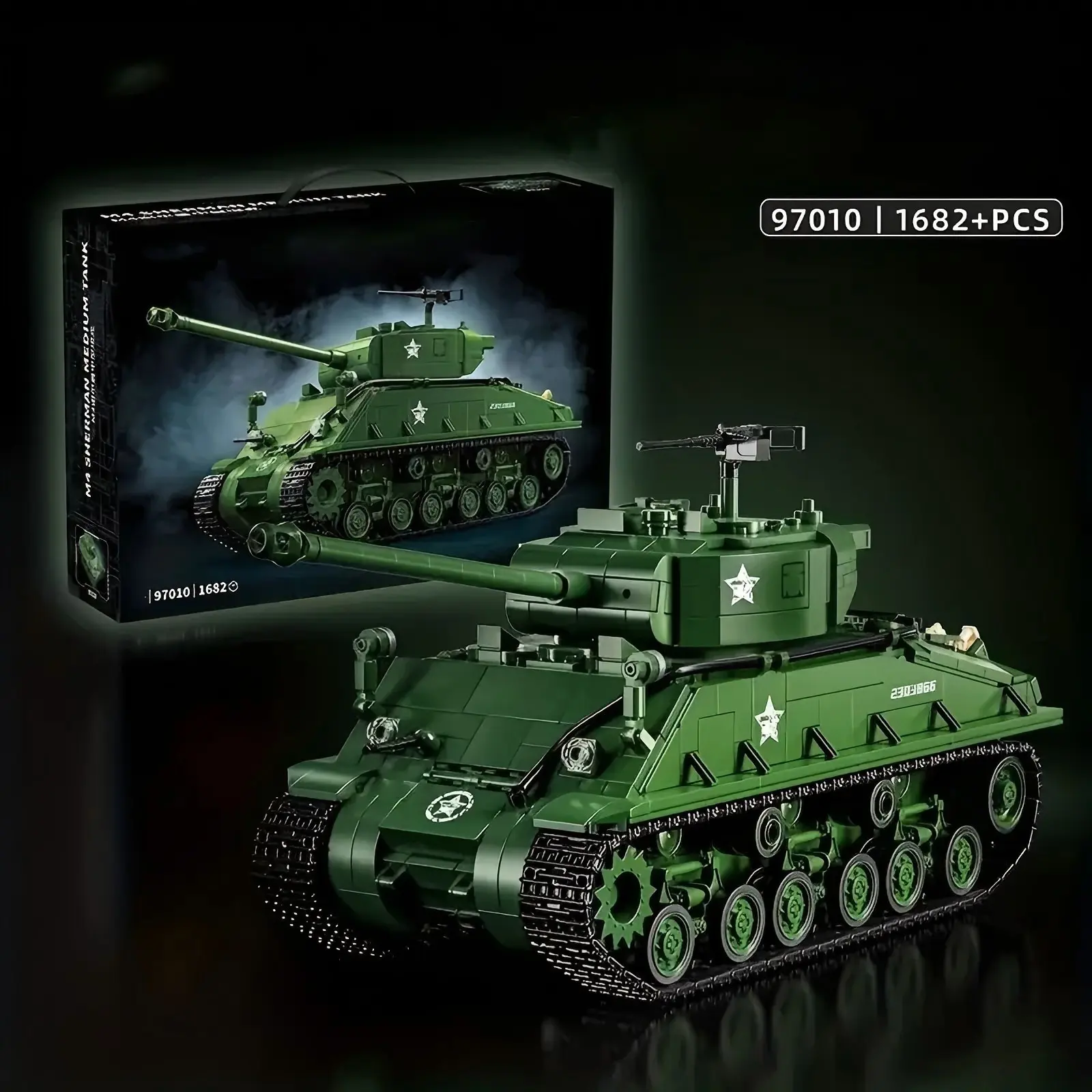 1680+ Piece American M4 Sherman Medium Tank Building Blocks Model Set Military Tank, Armored Vehicle, Aircraft, Off-Road Vehicle Model Collectible Display Piece, Home Decor Perfect Birthday, Christmas, Halloween, New Year Gift Assembly Bricks