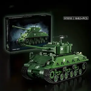1680+ Piece American M4 Sherman Medium Tank Building Block Set Military Tank, Armored Vehicle, Aircraft, Off-Road Vehicle Model Collectible Display Piece, Home Decor Perfect Birthday, Christmas, Halloween, New Year Gift.