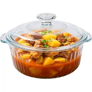 Round Glass Casserole Dish With Lid - 2.4QT Borosilicate Glass Baking Dishes For Oven - Clear Cookware For Cooking, Baking, Serving