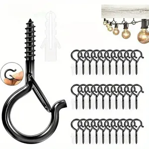 20-Pack 5.3x2.8cm Q-shaped hooks, bagged spring hooks with safety latch screw hooks, Steel Snap Hooks, suitable for hanging cups, flower baskets, decorative string lights, wind chimes, street lamps, ropes, etc., in the kitchen, garden, or bar.