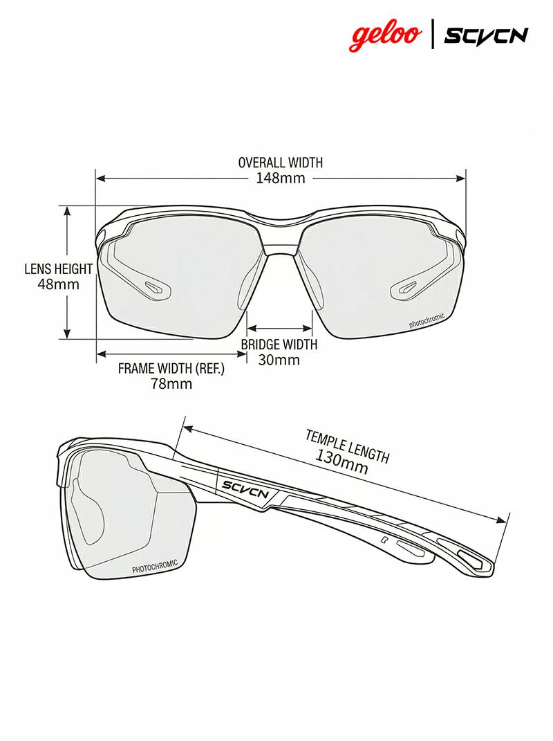 SCVCN GLA1 Photochromic Sports Sunglasses, UV400 Protection, Day & Night Use, Ultra Lightweight 27g, Shatter-Resistant PC Lenses, Wrap Around Frame for Running Cycling Hiking, Adjustable Nose Pads, 6 Stylish Color Options