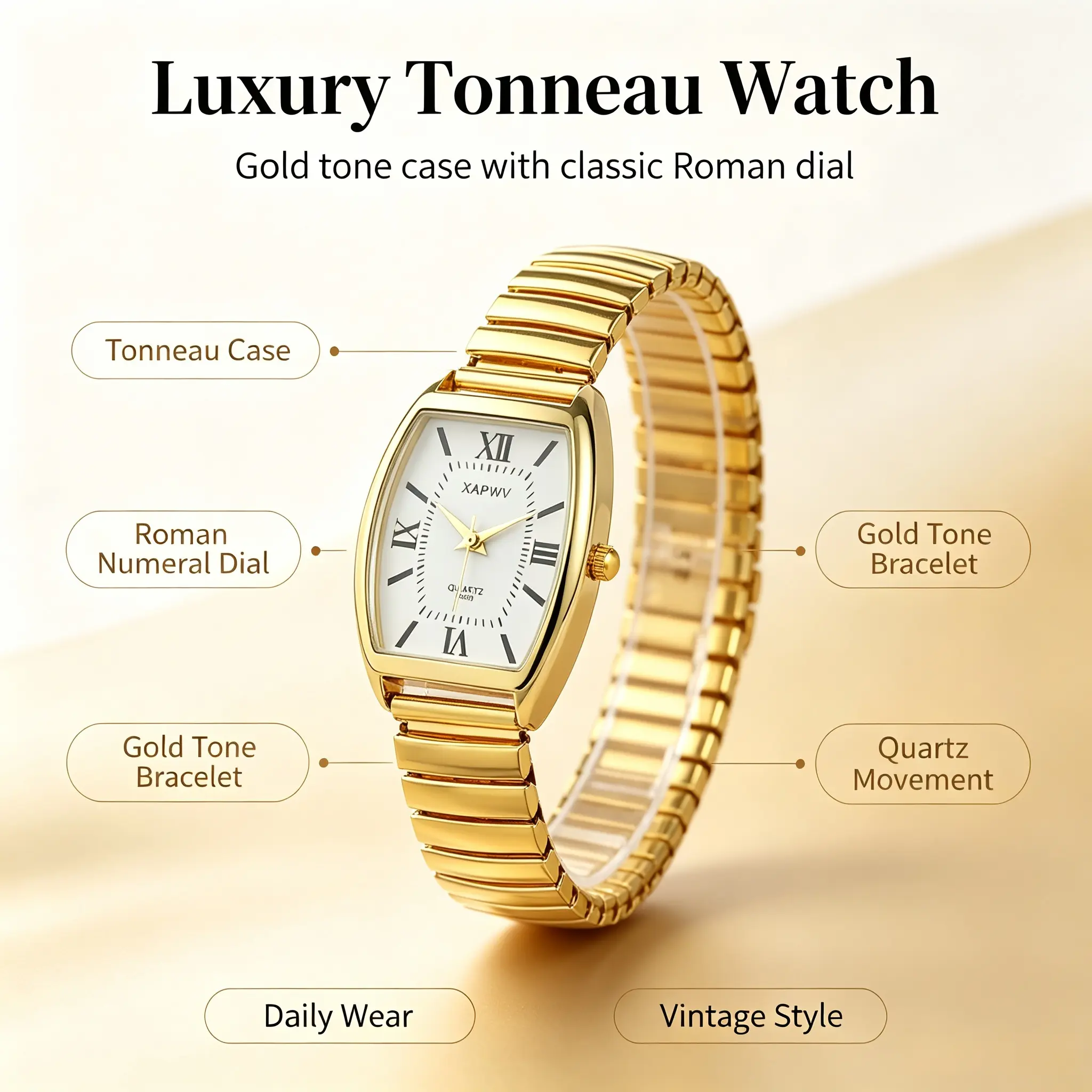 Ladies' elastic stainless steel watch with elastic band simulating quartz watch, with rectangular dial, easy to read ladies' daily watch Halloween, Christmas birthday gift