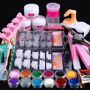 Nail Kit for Beginners with Everything, Complete DIY Nail Extension Set with 3 Base Colors & 12 Glitter Powders, No UV Lamp Needed, Salon-Quality Manicure Gift Box for Women and Girls