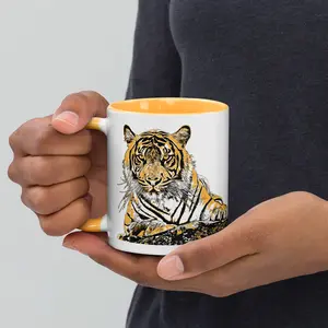 Majestic Tiger Coffee Mug - featuring a Big Cat with matching color on inside and handle
