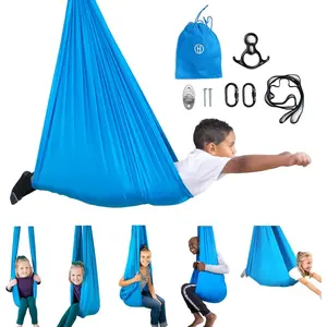Sensory Swing for  & Adults - Holds 300lbs, Indoor Outdoor Sensory Swing for Hug Like Calming Effect - Double Layered Soft Fabric and Heavy Duty Hardware (Blue, 110" Swing)