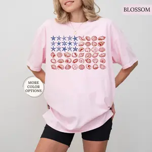 Comfort Colors USA Coastal Shell Shirt, American Flag Sea Shell Tee, Patriotic Beach Shirt, 4th of July Tshirt, 250th Anniversary Gift