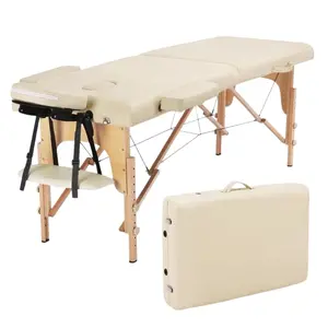 Portable Massage Table Professional Massage Bed Facial Bed SPA Bed Foldable with Carrying Bag (Cream)