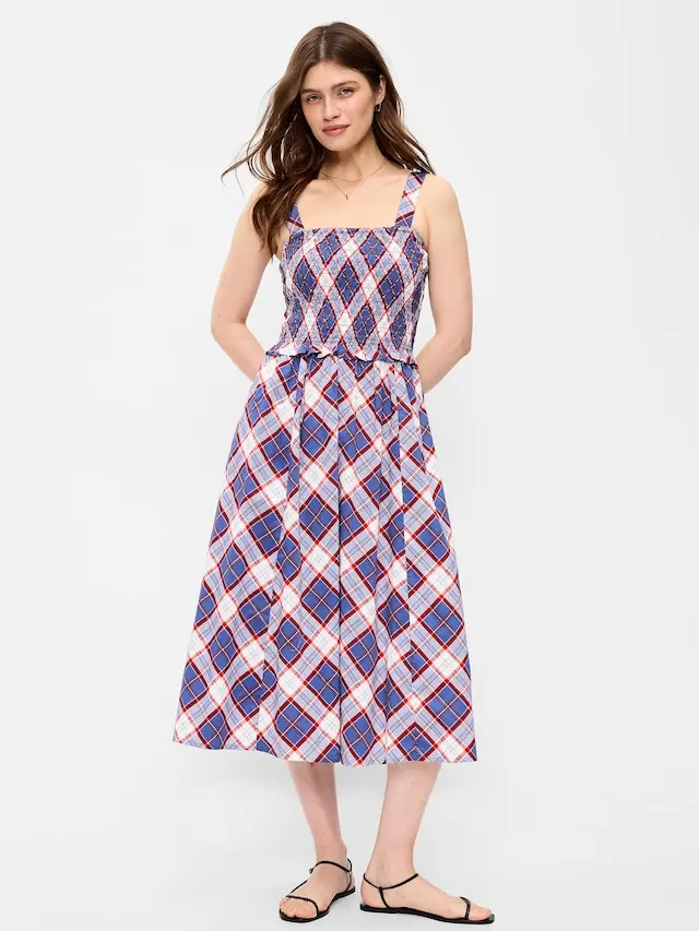 Old Navy Women's Fit & Flare Smocked-Bodice Midi Dress - TikTok Shop