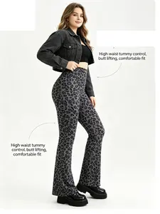 Women's leopard print pants,High Waisted Wide Leg Loose Microelastic Boyfried Denim Pants Straight Leg Jeans for Women Leopard Print, 14