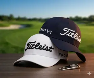 Titleist Men's Tour Performance Golf Hat – Pro V1 Series White & Black Adjustable Cap, Lightweight Breathable Golf Hat for On-Course Comfort & Style