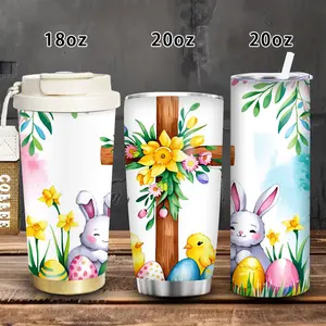1 pc 18 oz/20 oz tumbler with lid and straw featuring colorful eggs, spring flowers, and a bunny and chicks design; winter insulated travel mug; gift for women and men; ideal for Valentine’s Day, Easter, and birthdays; suitable for iced or hot coffee.