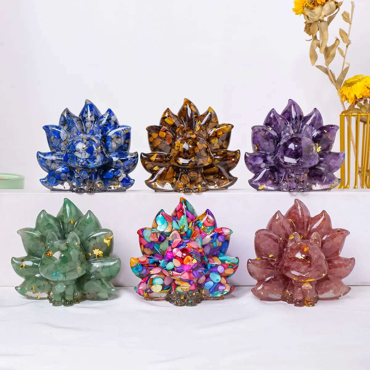 Crystal Stone Resin Nine-Tailed Fox Figurine, Natural Crystal Stone Nine-Tailed Fox Ornament, Home Decor Crystal Ornaments Craft Gift, Crystal Decorative Ornaments, Indoor Decoration
