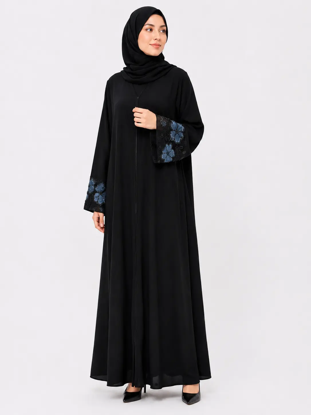 Zoya Velvet-Cuff Abaya