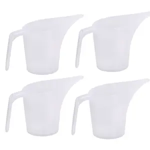 4 pack Plastic Measuring Cup with Long Spout Large Capacity Easy Pour Container Plastic Funnel Pitcher for Bakeware, Pancake, Batter, Muffin, Cakes, Soap Making, Watering Plants