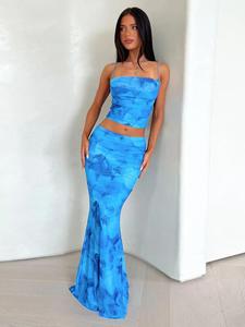 women's top & mermaid skirt two-piece set, sleeveless crop top & skirt set, ladies summer clothes for beach holiday vacation