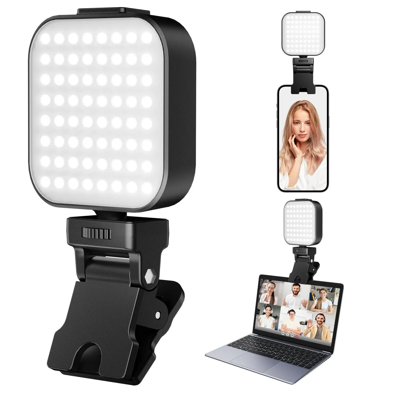 Portable LED rechargeable selfie light with front and rear clip-on Smartphone light, adjustable…