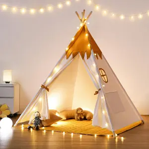 besrey Teepee Tent for Kids with Padded Mat & Light, Kids Tents Indoor Playhouse, Large Kids Tipi Tent, Christmas Play Tent for Toddler Boys Girls, Foldable Portable Toddler Reading Tent Fun kids outdoor play