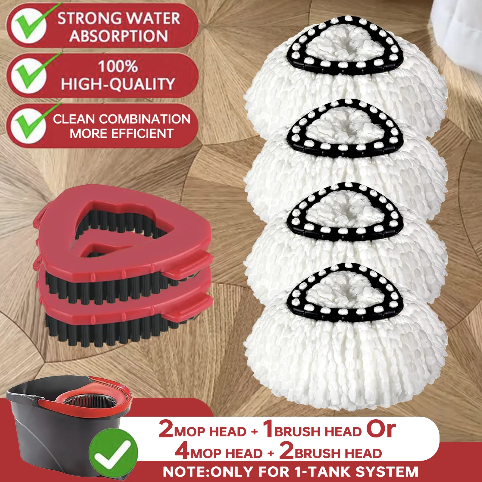 O-Cedar replacement set featuring a rotating mop head and cleaning brush, designed specifically for the O-Cedar EasyWring single can system. Easily removes stubborn stains. Mop head replacement, mop cleaning brush replacement. Cleaning Set