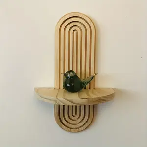 Wooden Wall Shelf, 1 Count Bohemian Style Decorative Hanging Shelf, Rainbow Hanging Candlestick Storage Shelf for Bedroom, Kitchen, Living Room, Nursery Background Decoration
