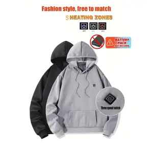 Heated Hooded Sweatshirt With 5 Heating Zones For Men  Autumn/Winter Outdoor Sport Pullover With Kangaroo Pocket  Battery Pack Not Included