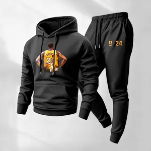 Men's Basketball  Print Hooded Drawstring Sweatpants Set, Casual Two-Piece Set, Hoodie Paired with Sweatpants, Long-Sleeved Tracksuit for Autumn and Winter, Suitable for Indoor and Outdoor Activities, Men's Everyday Sportswear Set.