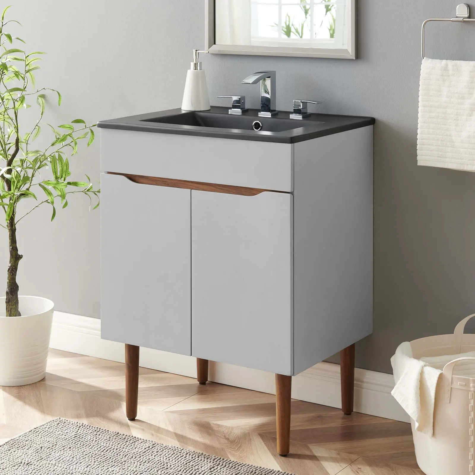 Modway Harvest 24" Bathroom Vanity in Gray Black Modway Harvest 24" Bathroom Vanity in Gray Black