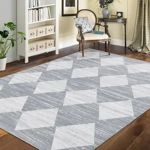 GARVEE Area Rug 5x7 Washable Rugs for Bedroom Office Nursery Geometric Checkered Accent Rugs Modern Trellis Living Room Rug Distressed Neutral Soft Rug Non Slip Farmhouse Floor Cover Grey