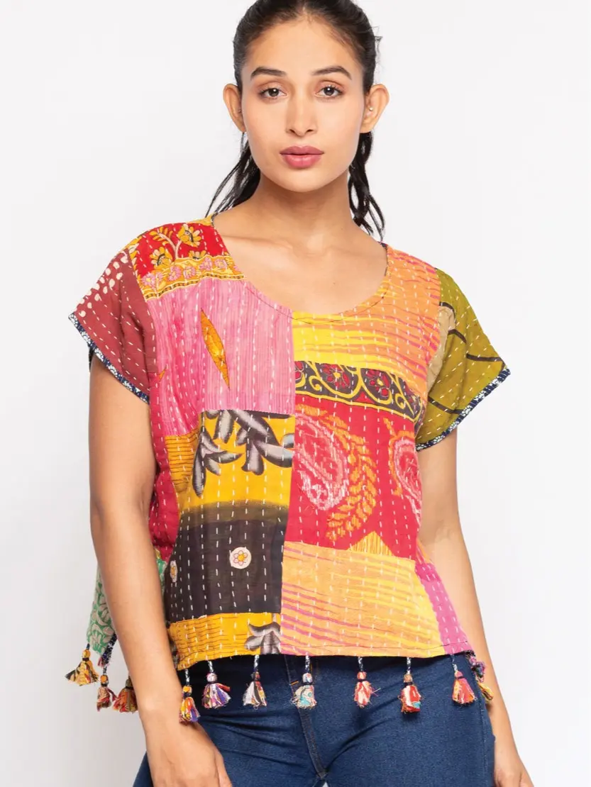 Cotton Kantha Crop Top