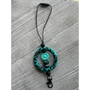 Turquoise Cowhide Flower Car Dangle