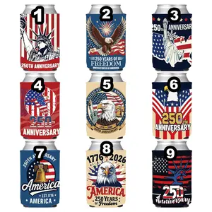 Patriotic USA 250th Anniversary Can Cooler Sleeves, Insulated Drink Holders for 4th of July, Memorial Day Party Decorations Accessories
