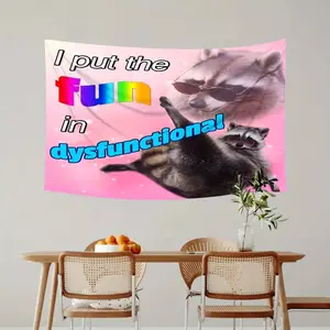 1 Funny Raccoon Wall Tapestry with Glasses and "I Add Fun to Dysregulation" Slogan - Durable Polyester Fabric, Quirky Raccoon Decor for Bedroom, Dorm, or Living Room - A Fun Room Accent Gift