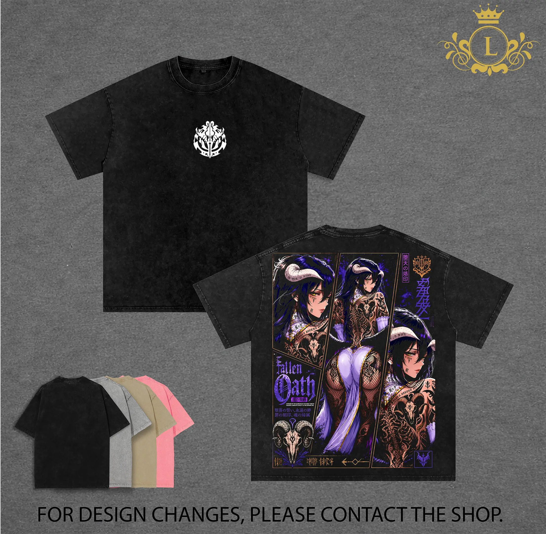 Albedo Succubus Graphic Tee Vintage Washed Shirt Unisex Streetwear Overlord Anime Tee Waifu Tee Overseer Of The Guardians T-Shirt Gift for Anime Lovers Overlord Fans